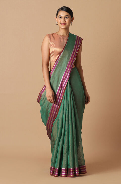 Green Pure Cotton Tissue Maheswari Saree