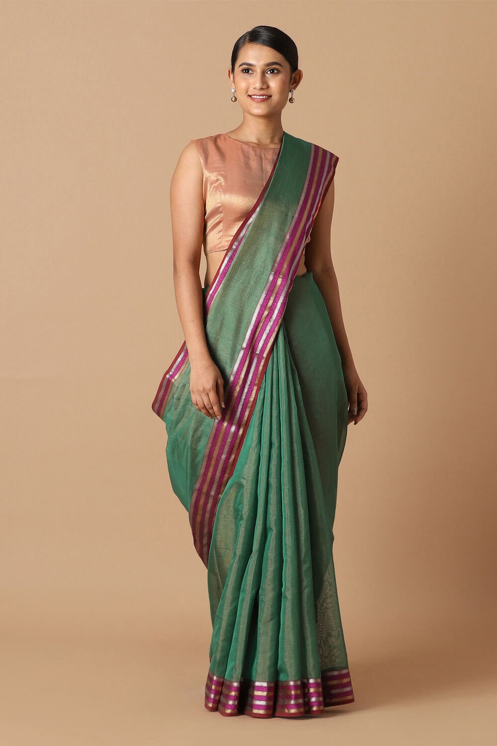 Green Pure Cotton Tissue Maheswari Saree image number null