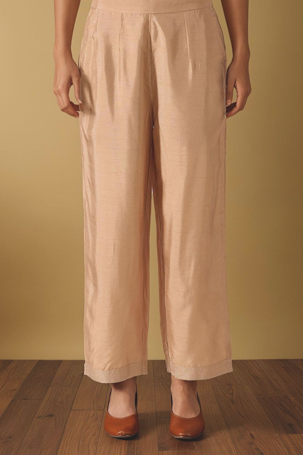 Gold Viscose Embroidered Trouser image number null