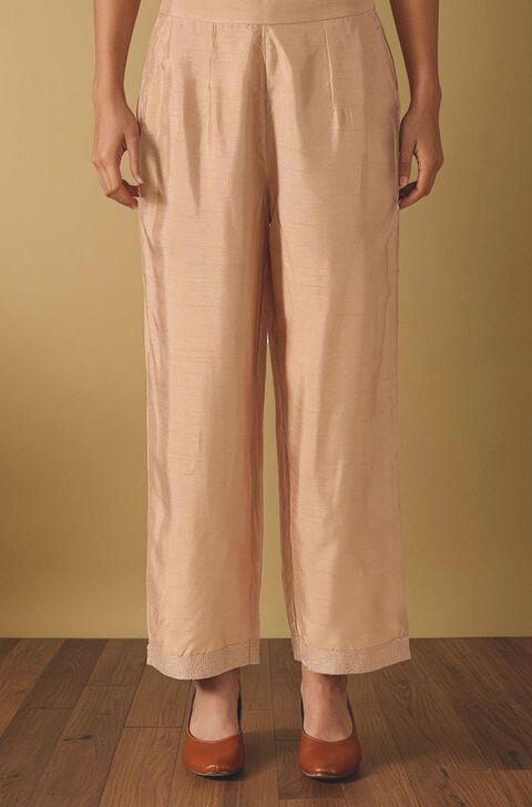 Gold Viscose Embroidered Trouser