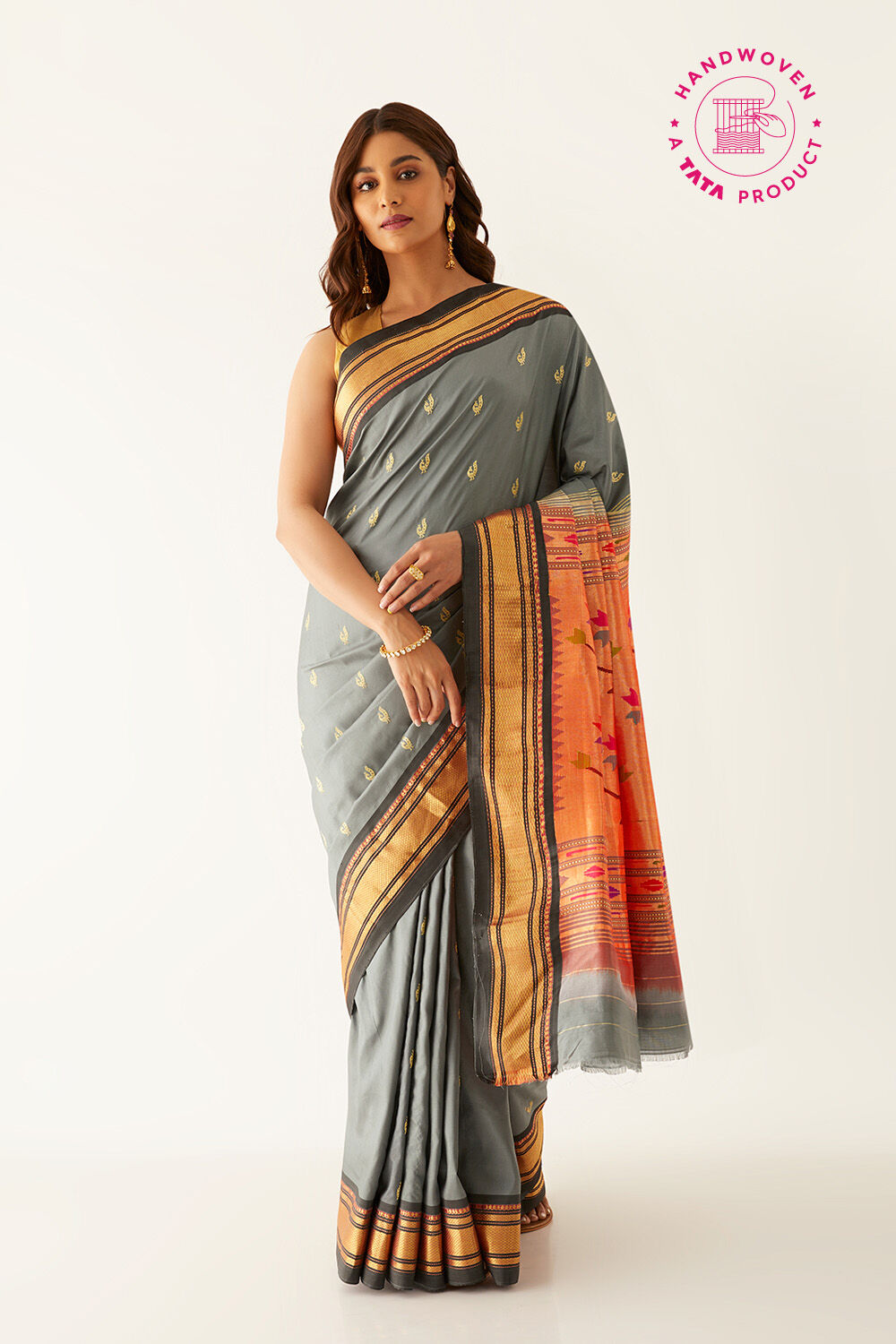 Grey Pure Silk Paithani Saree image number null