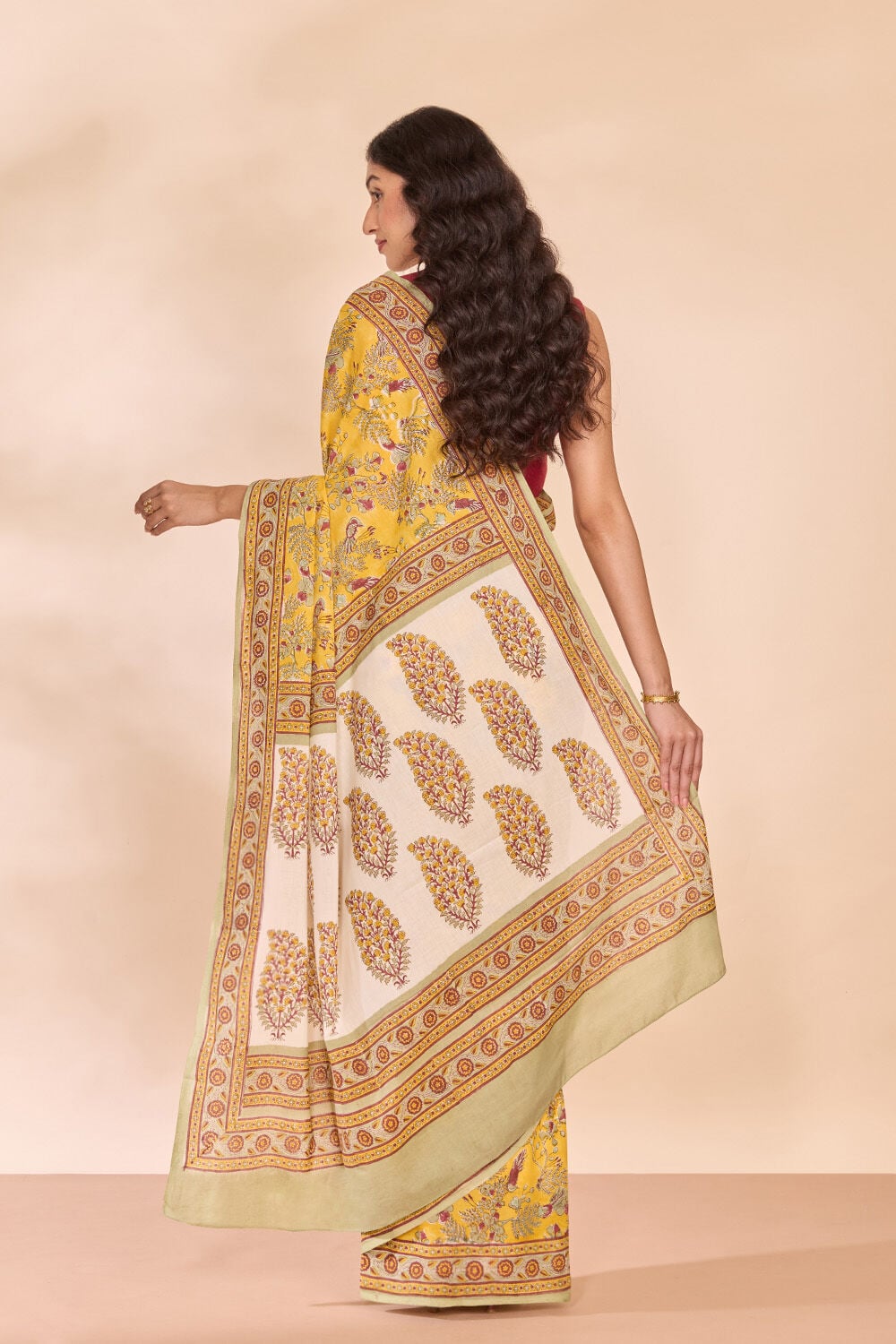 Yellow Rajasthan Pure Cotton Printed Sanganeri Saree image number null