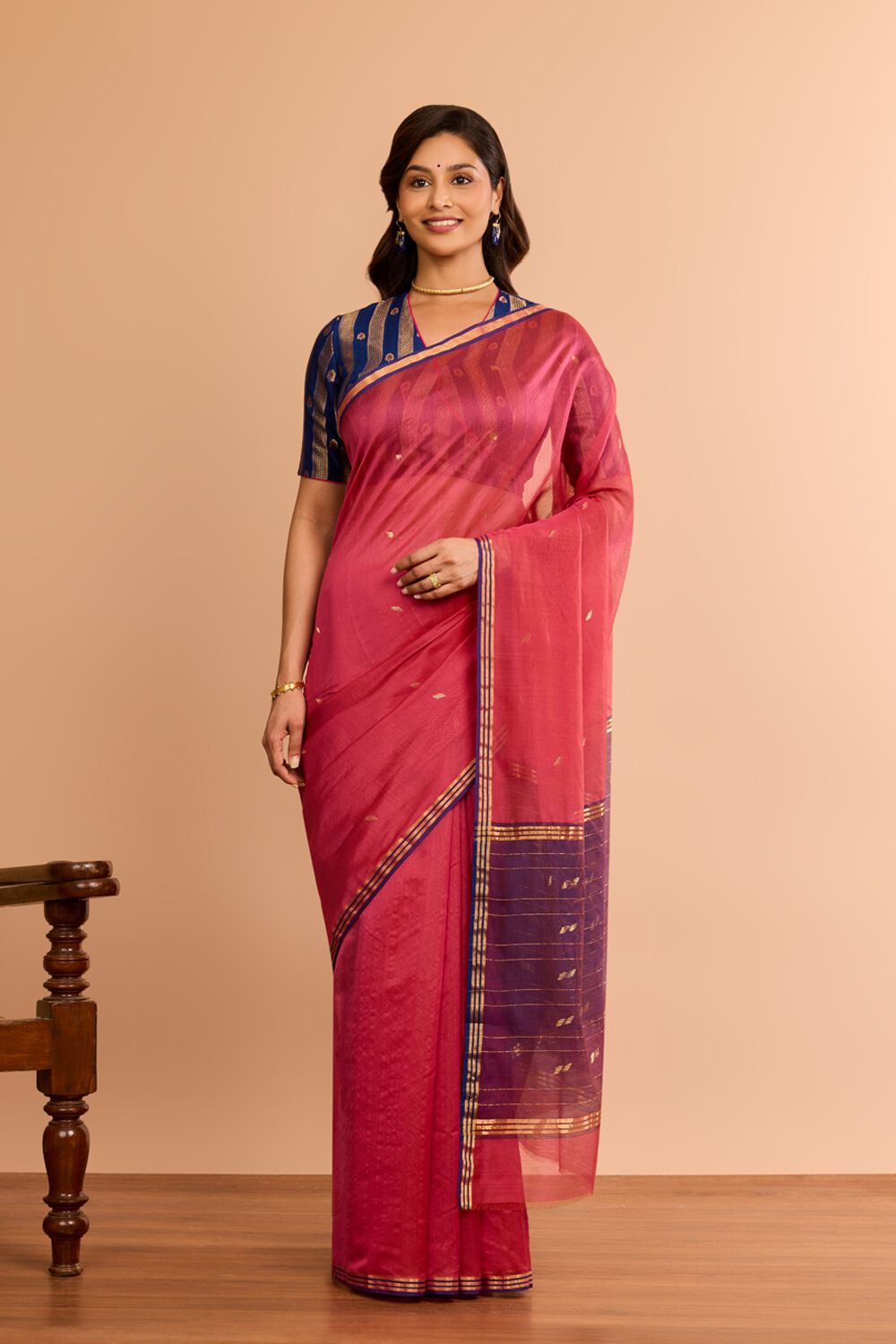 Pink Woven Pure Silk Cotton Chanderi Saree image number null