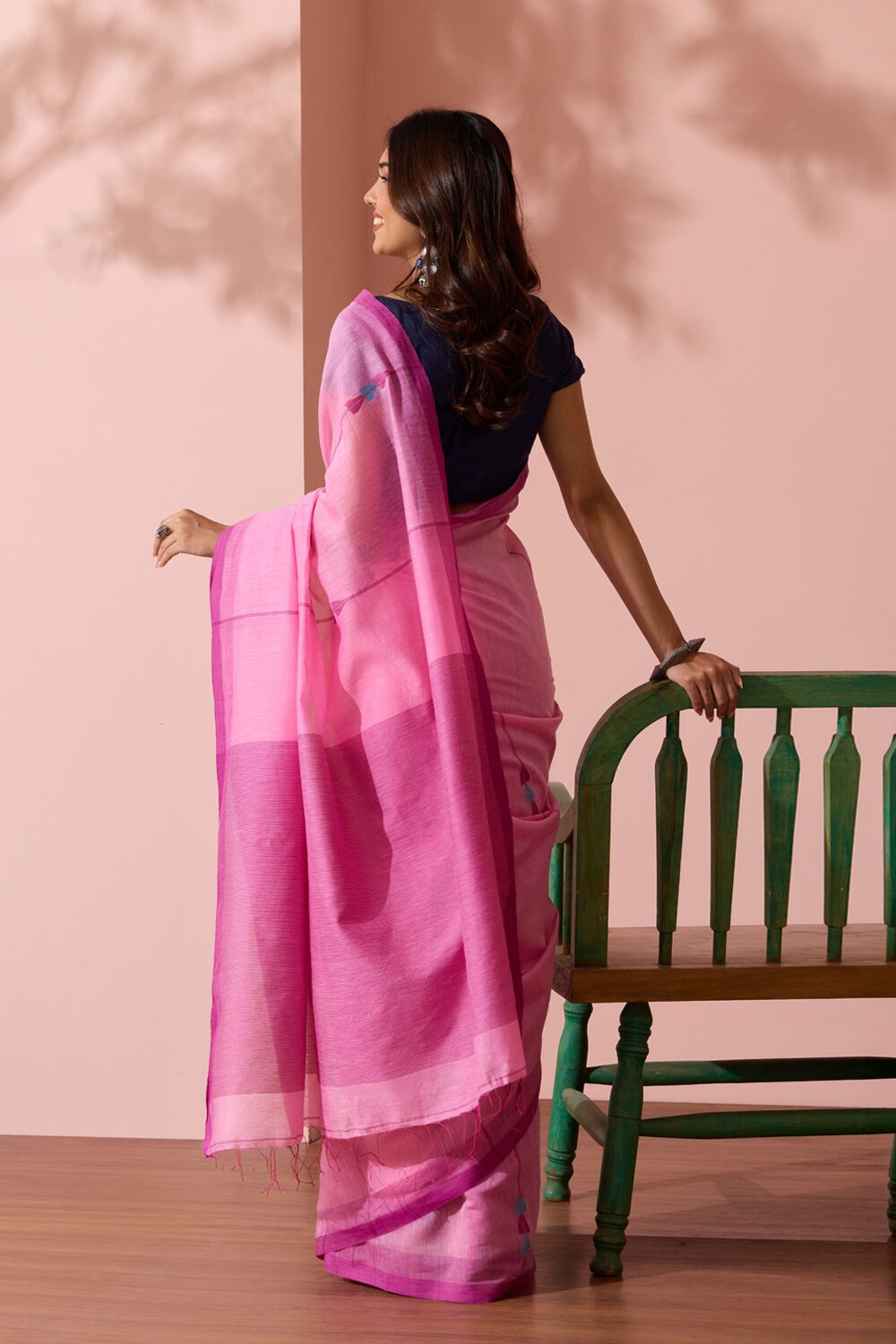 Light Pink Bengal Pure Silk Cotton Jamdani Saree image number null