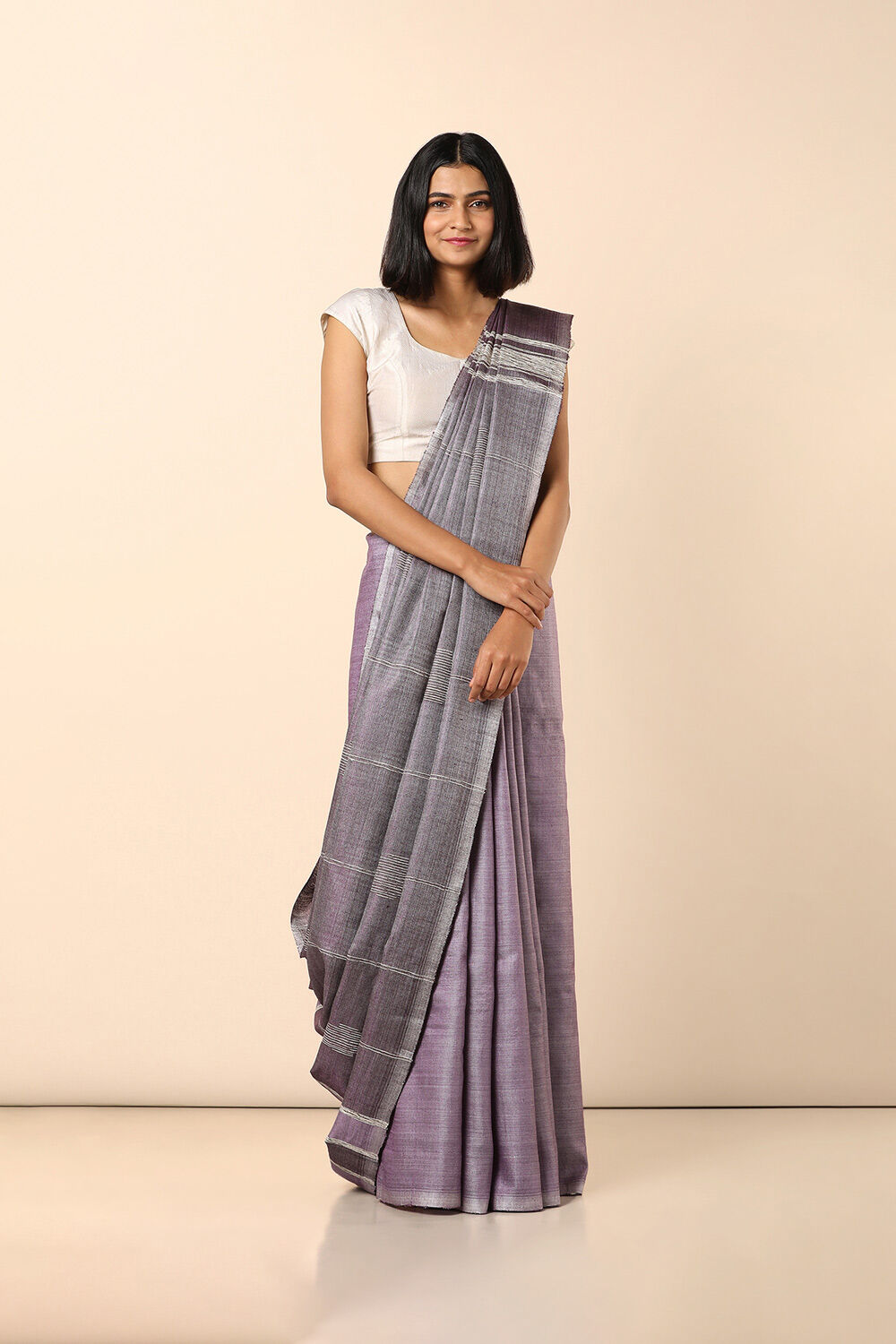 Violet Pure Tussar Woven Saree image number null