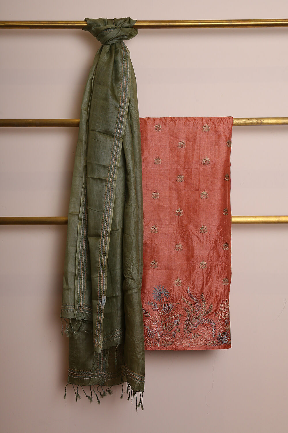 Orange Pure Tussar Silk Suit Set image number null