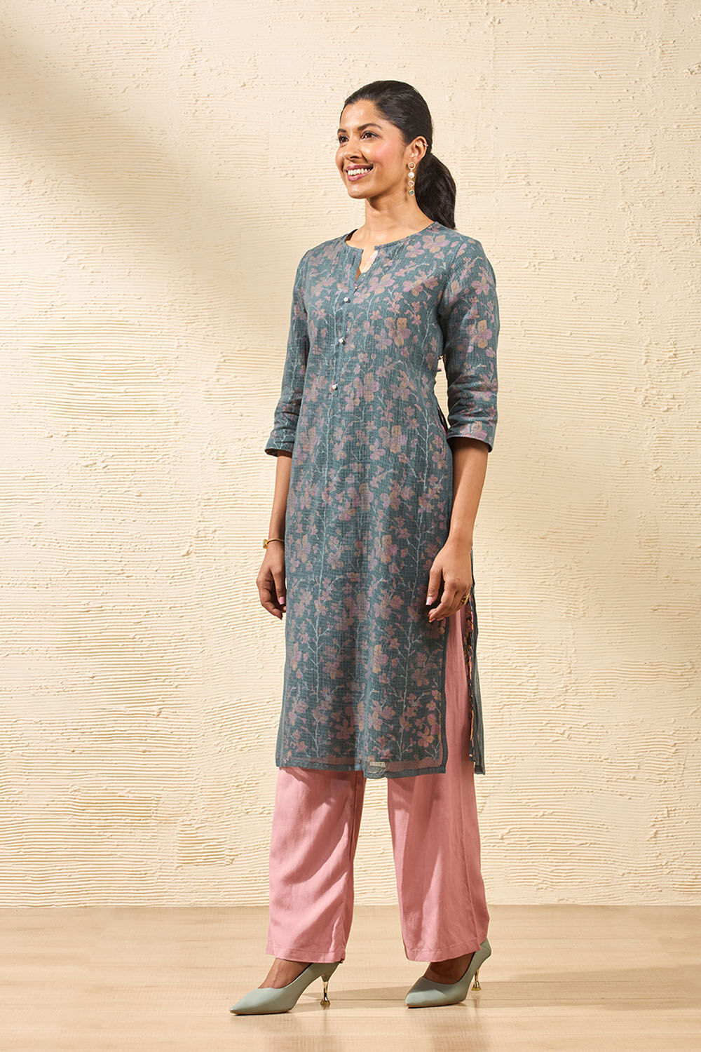Dark Green Pure Kota Block Printed Sanganeri Kurta image number null