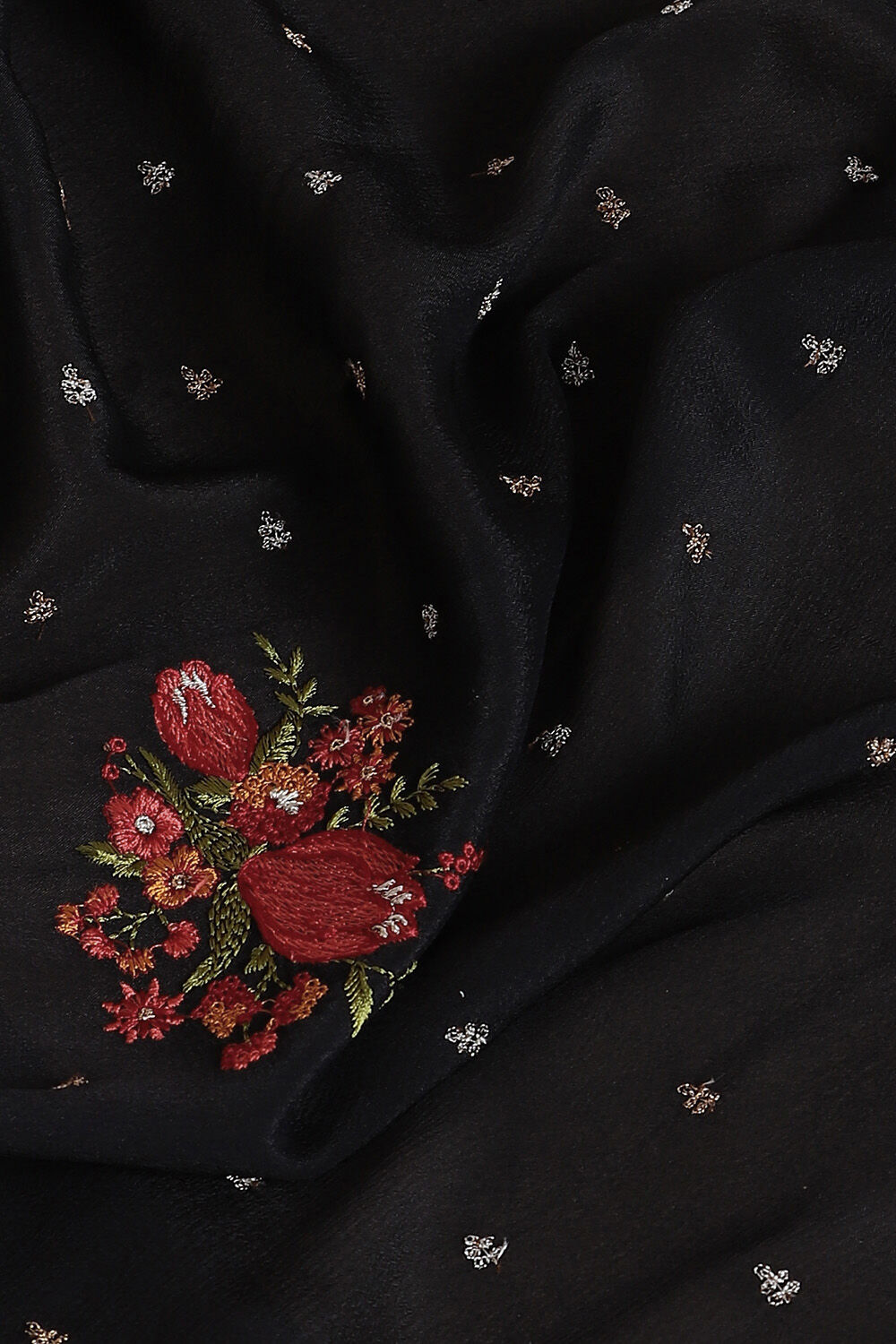 Black Pure Viscose Embroidered Saree image number null