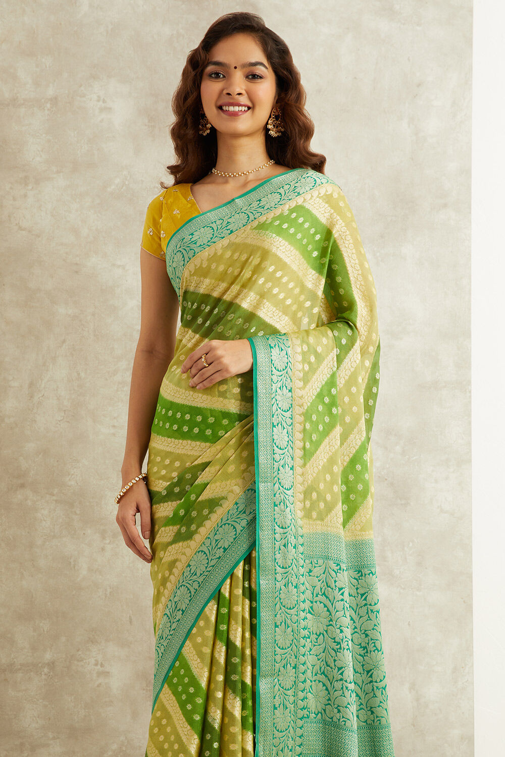 Green Pure Silk Georgette Banarasi Cutwork Saree image number null