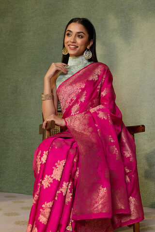 Pink Woven Viscose Satin Saree image number