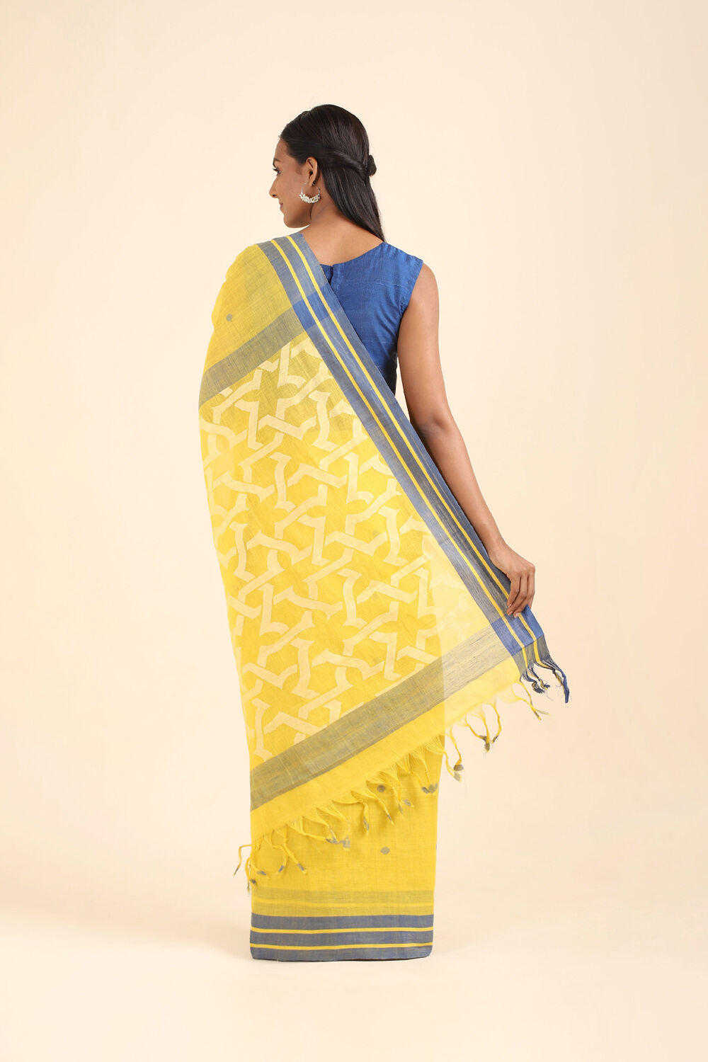 Yellow Pure Khadi Cotton Ponduru Jamdani Saree image number null