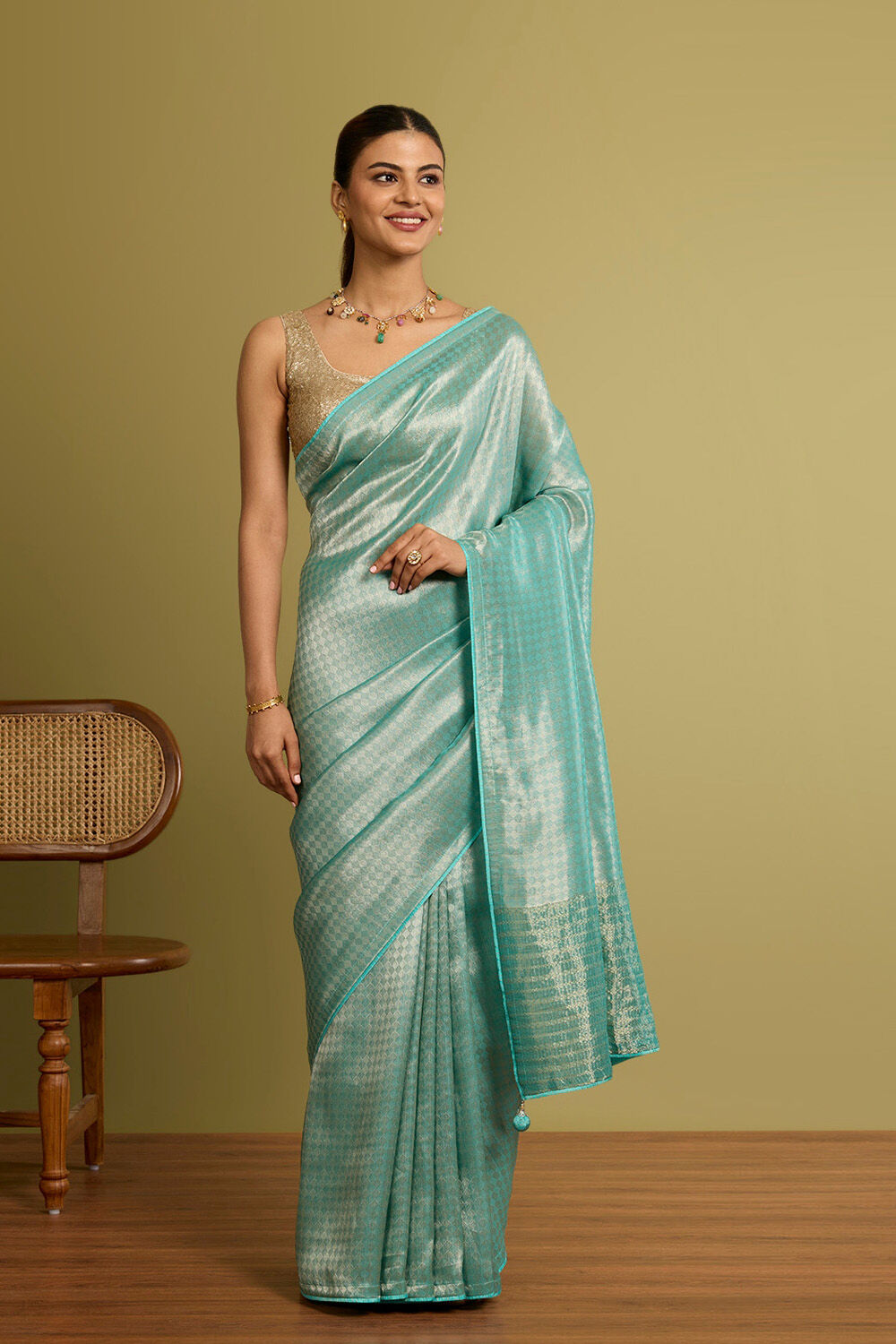 Light Blue Woven Viscose Tissue Saree image number null
