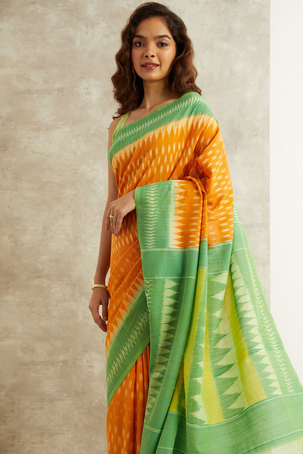 Orange Ikat Pure Cotton Pochampalli Saree image number null