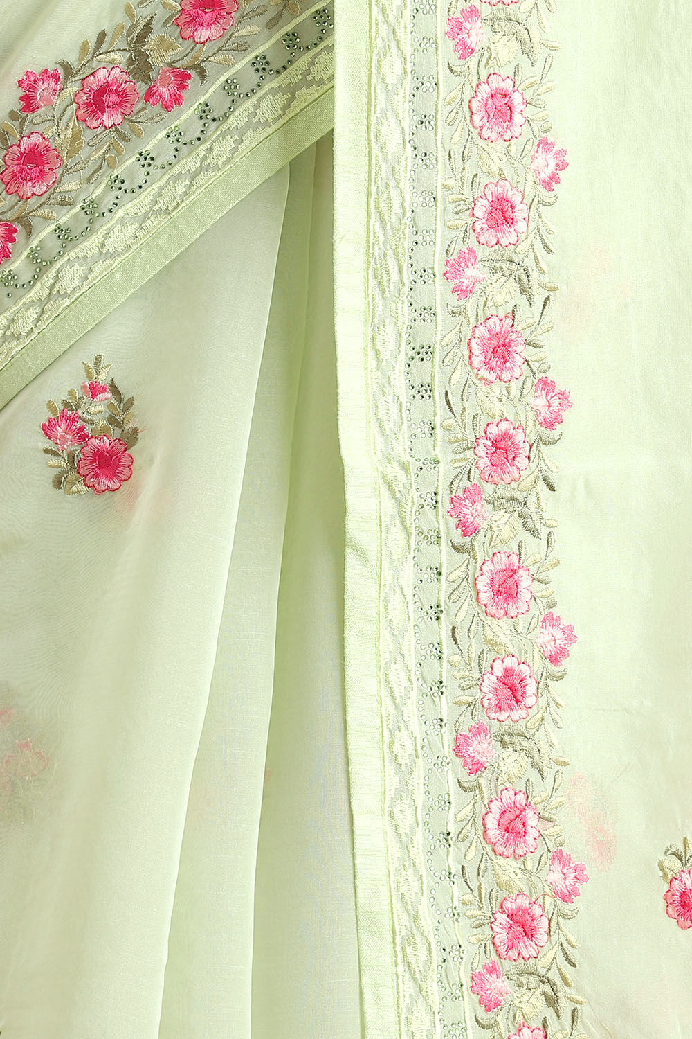 Light Pure Green Embroidered Saree image number null