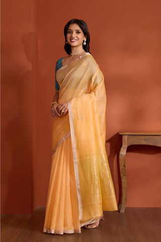 Light Orange Pure Silk Cotton Chanderi Woven Saree thumbnail image number null