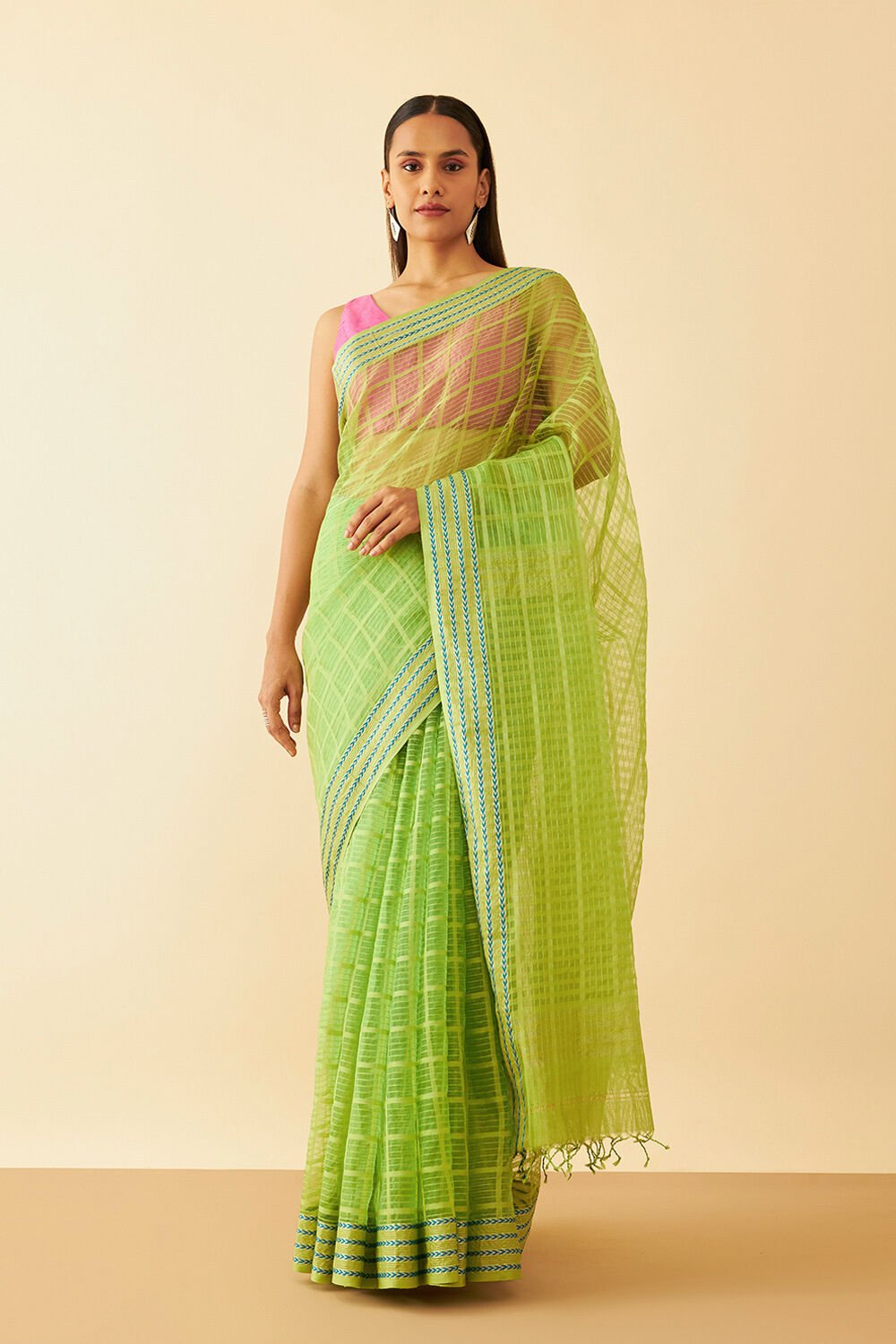 Green Woven Pure Silk Cotton Maheshwari Saree image number null