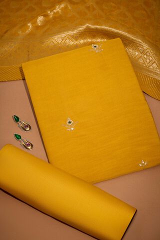 Yellow Viscose Embroidered Unstitched Suit Set