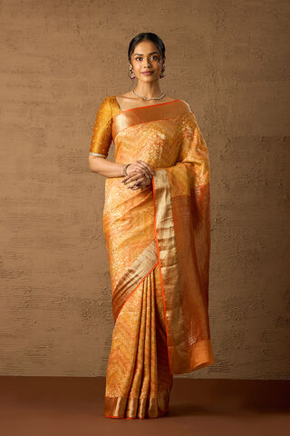 Orange Woven Pure Silk Crepe Saree thumbnail image number null