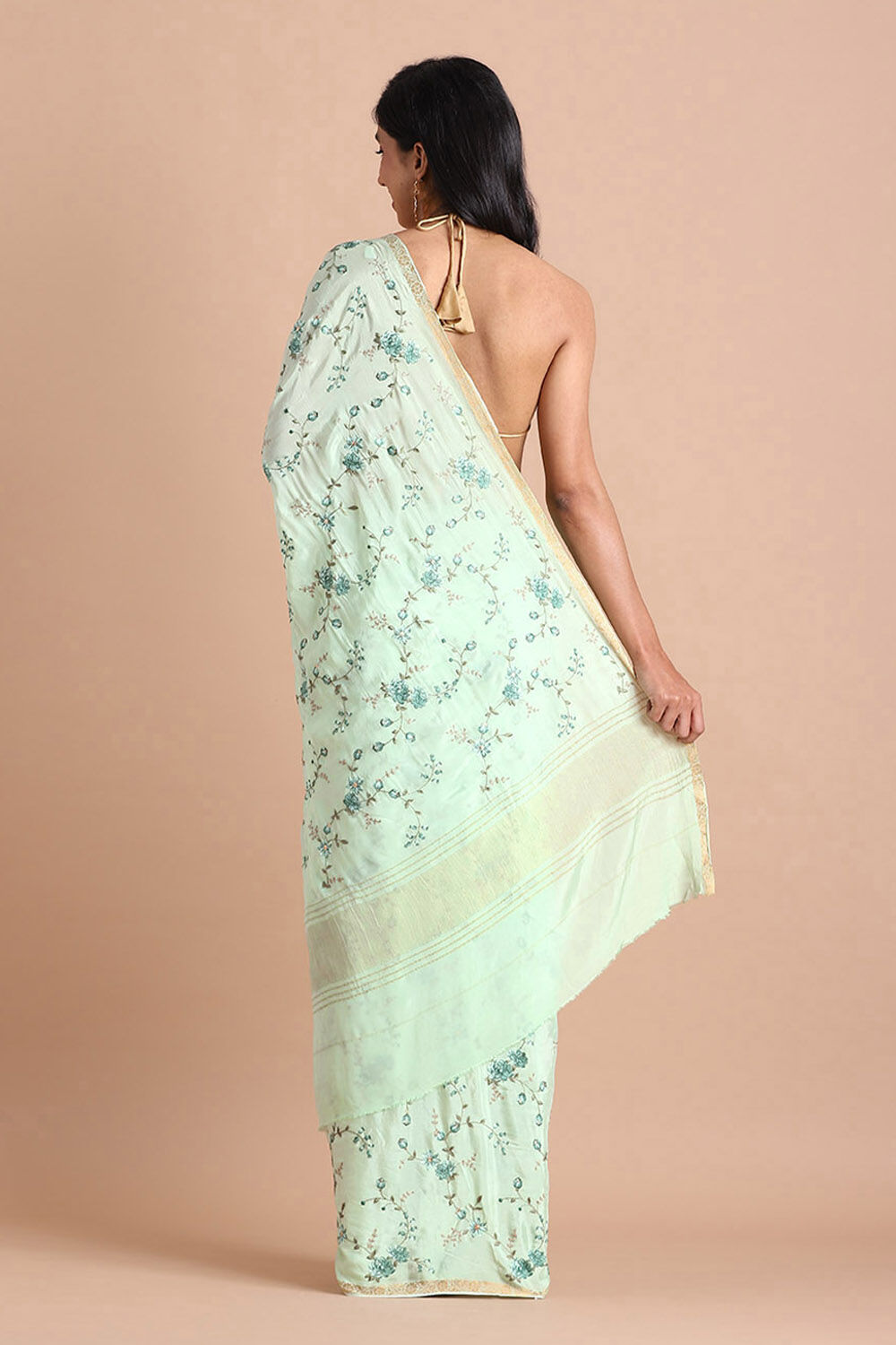Light Pure Green Viscose Embroidered Saree image number null