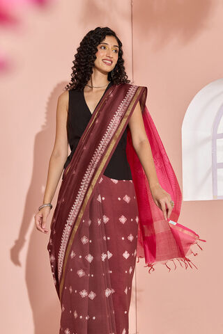 Brown Tie & Dye Shibori Pure Silk Cotton Saree image number