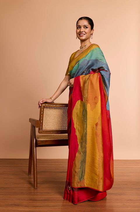 Multi Pure Silk Embroidered Saree