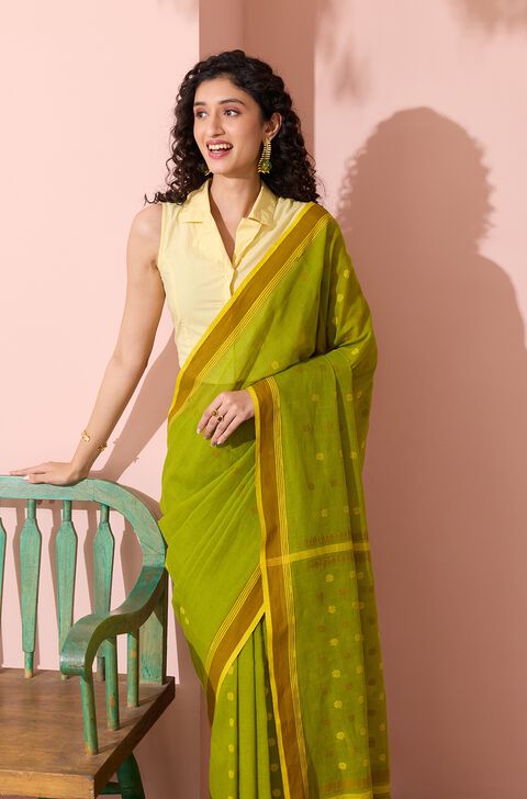 Green Woven Pure Cotton Bengal Saree