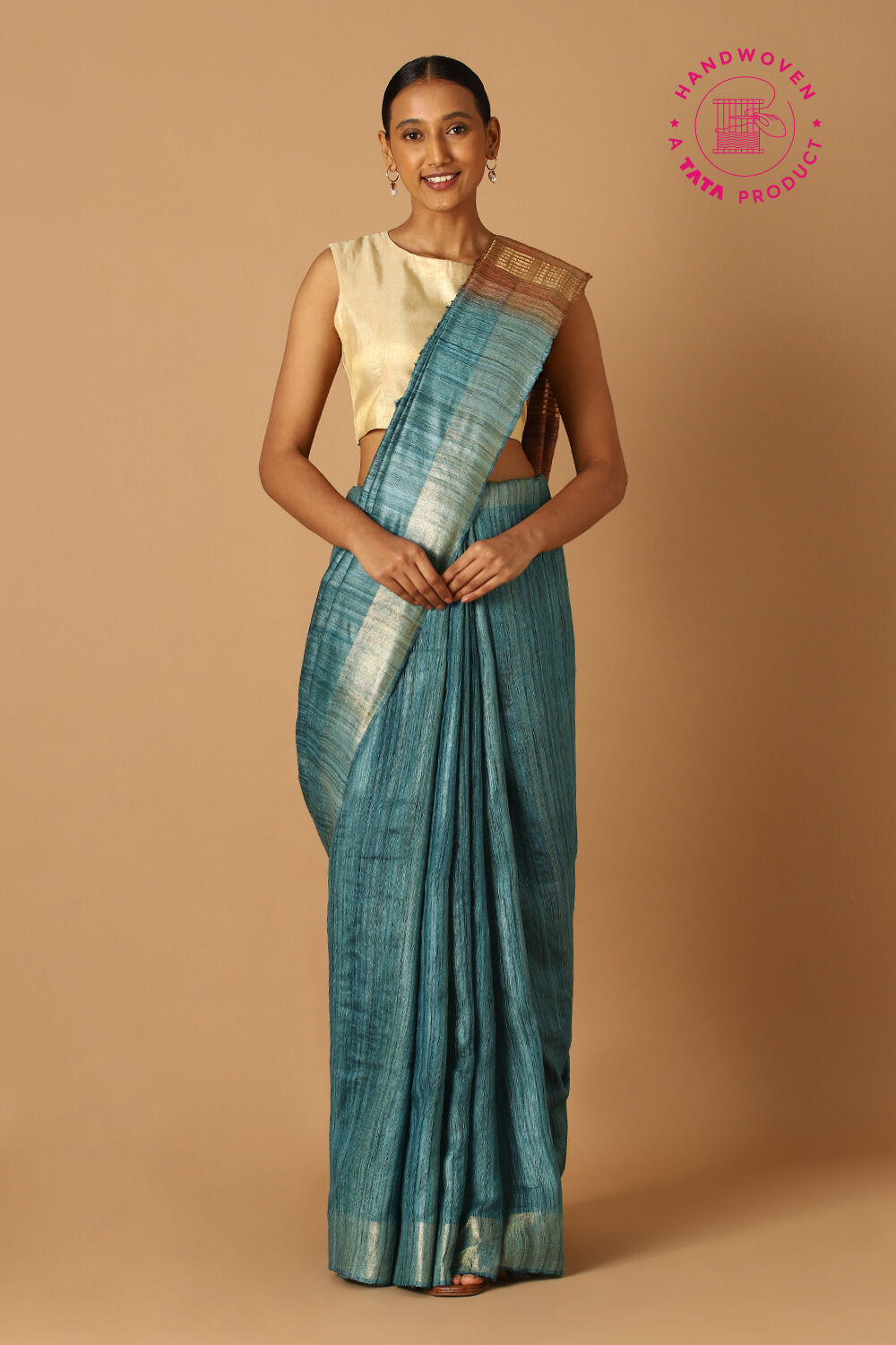 Blue Pure Tussar Silk Tie and Dye Saree image number null