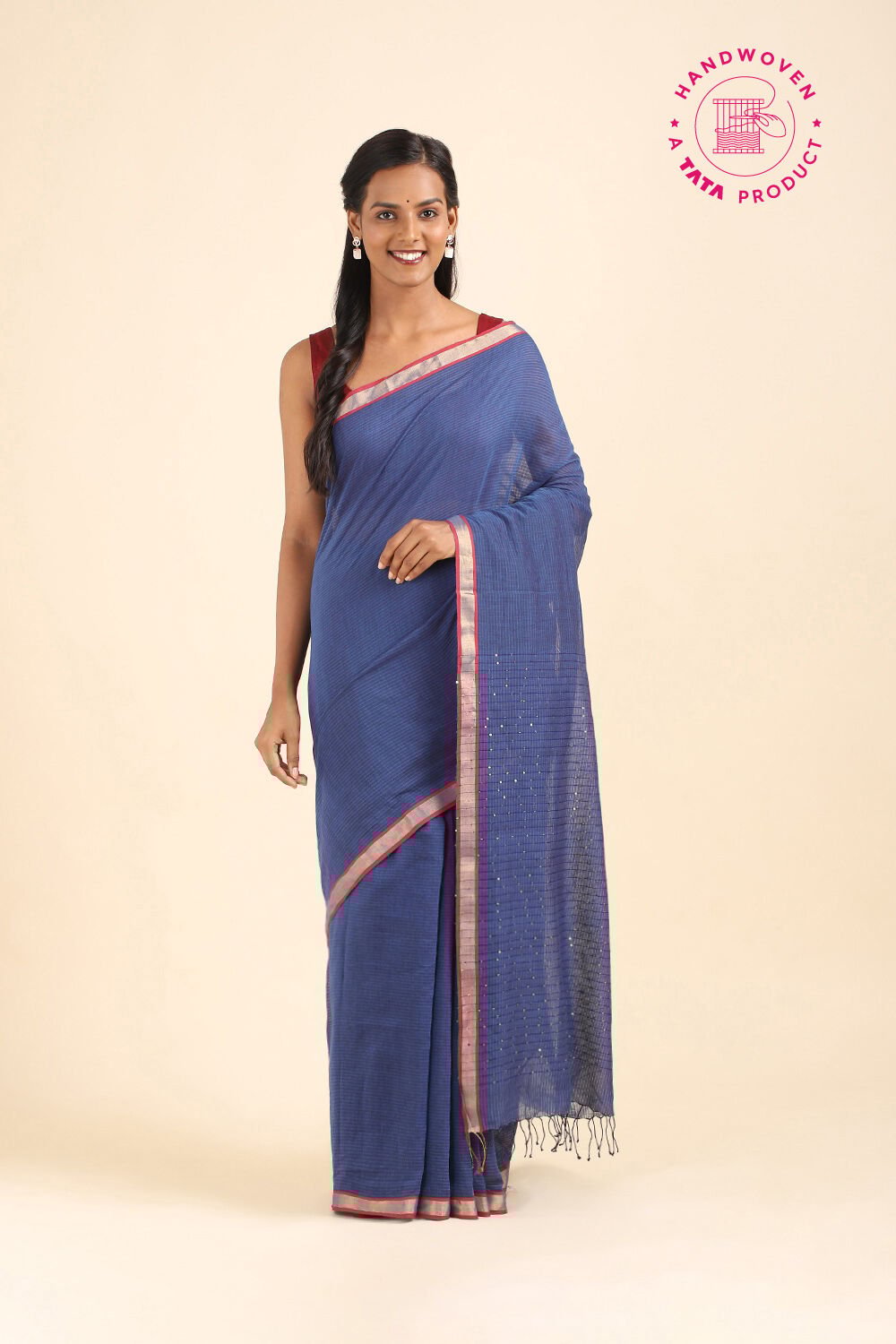 Blue Pure Silk Cotton Bengal Saree image number null