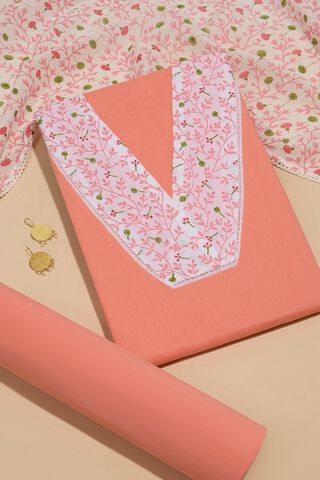 Light Orange Pure Cotton Chikankari Unstitched Suit Set