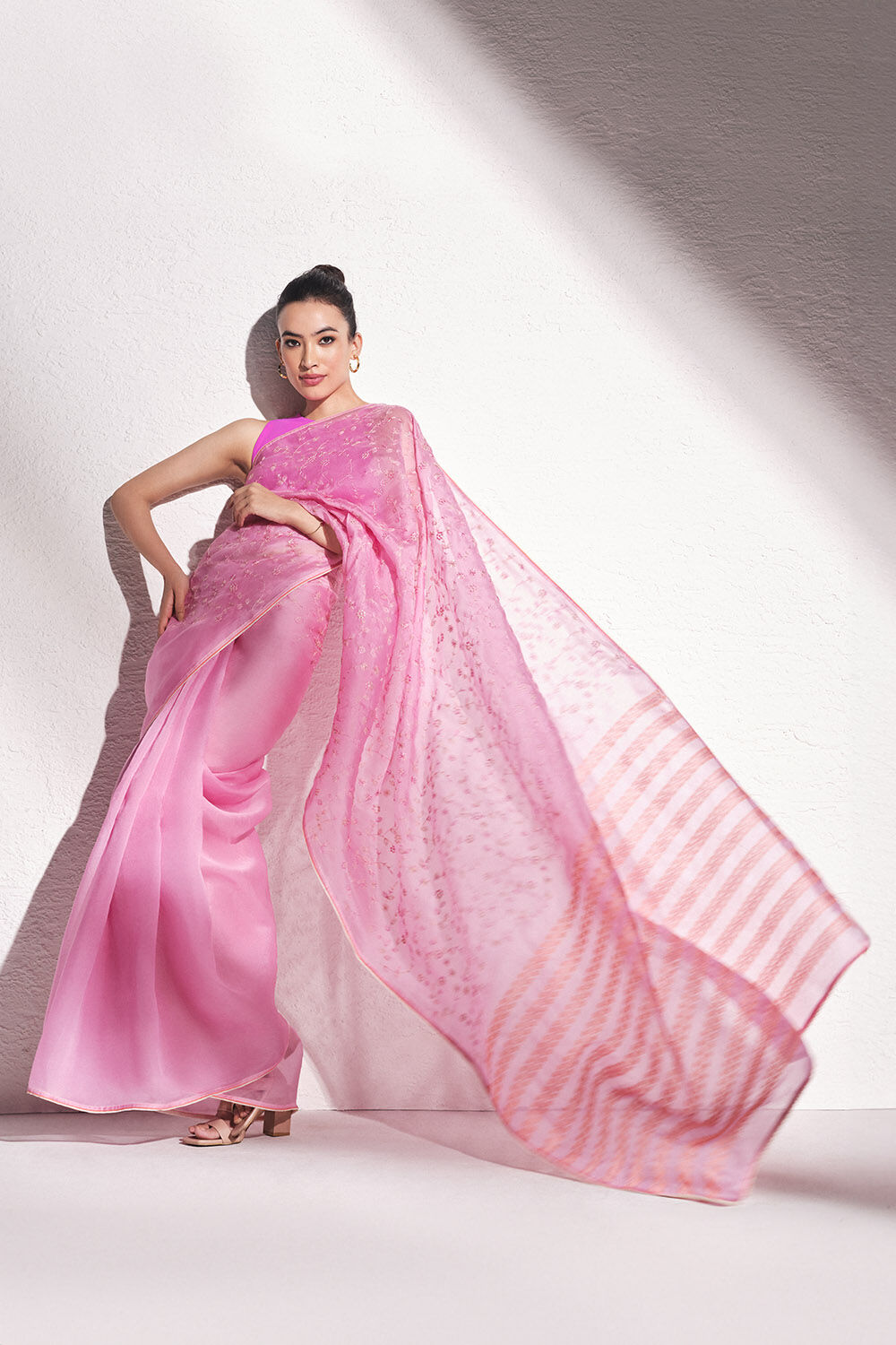 Pink Pure Silk Organza Embroidered Saree image number null