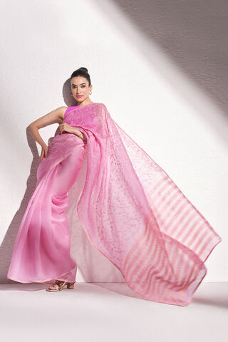 Pink Pure Silk Organza Embroidered Saree image number