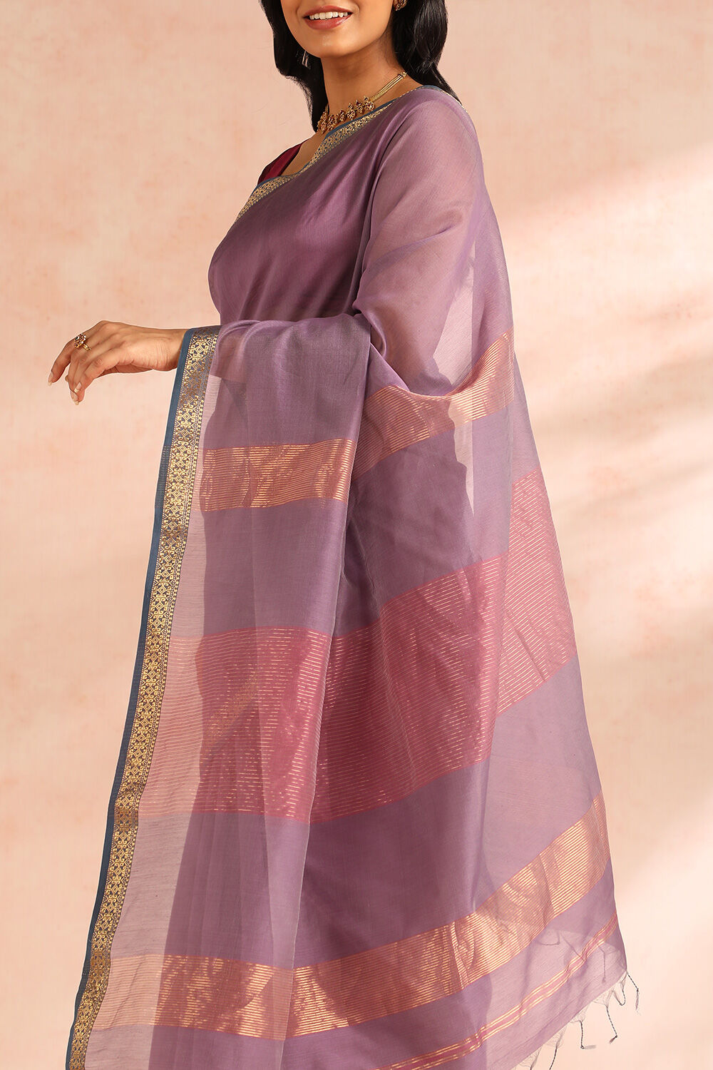 Purple Woven Pure Silk Cotton Maheshwari Saree image number null