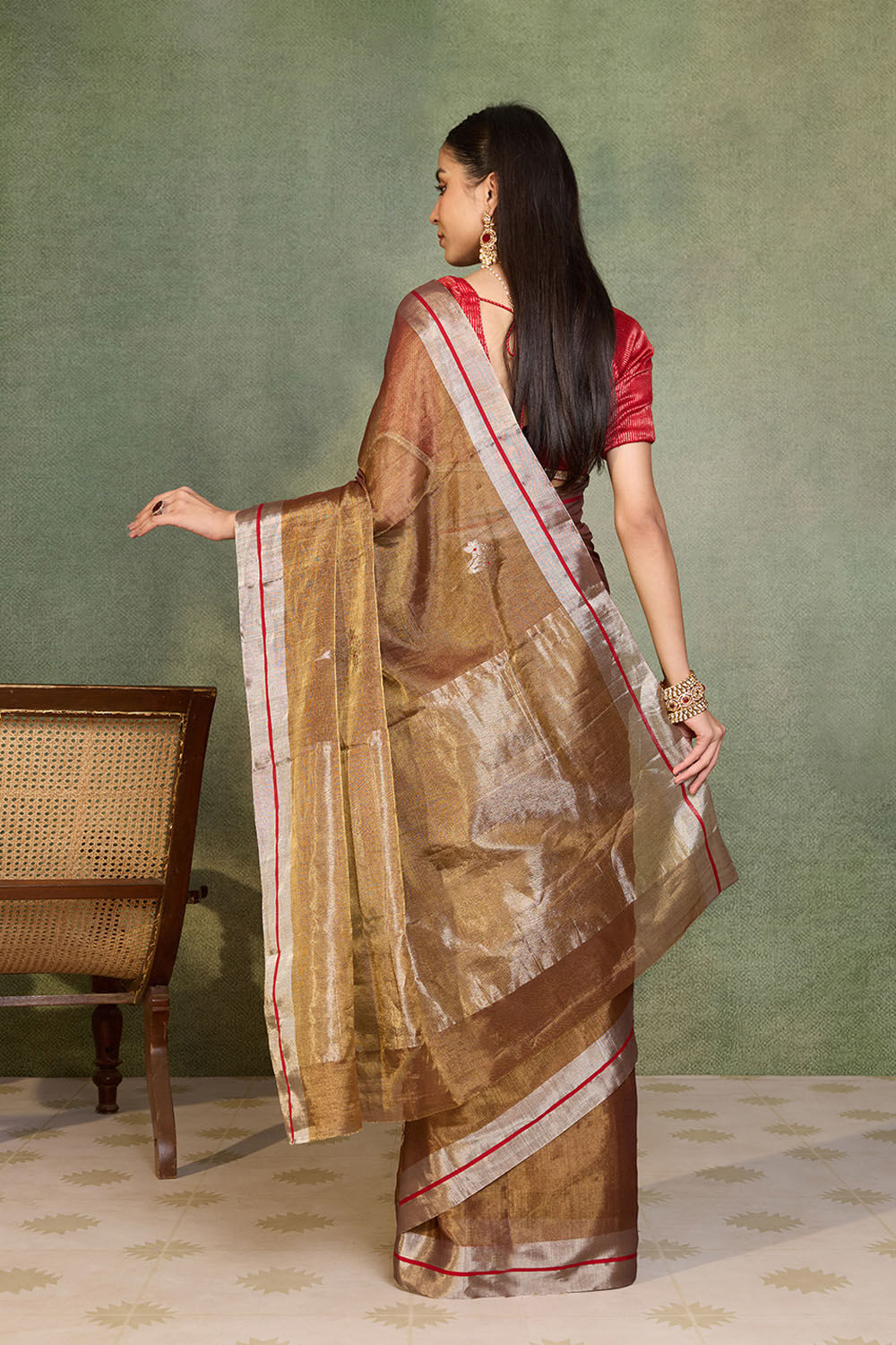 Brown Woven Pure Tissue Cotton Chanderi Saree image number null