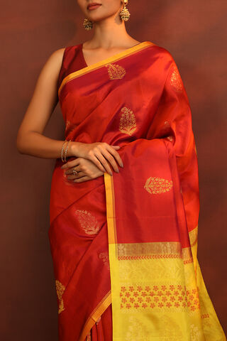 Dark Orange Woven Pure Soft Silk Saree thumbnail image number null