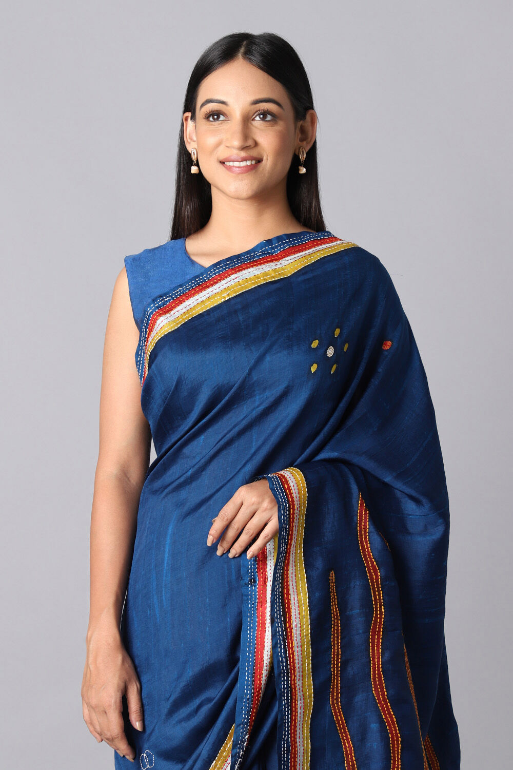 Blue Pure Silk Hand Painted Saree image number null