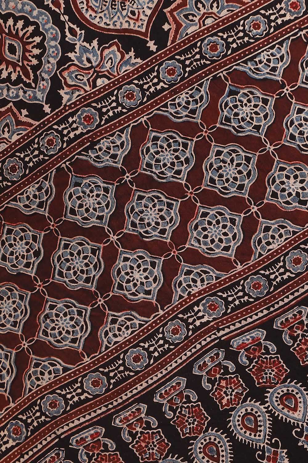 Black Pure Cotton Ajrakh Printed Saree image number null