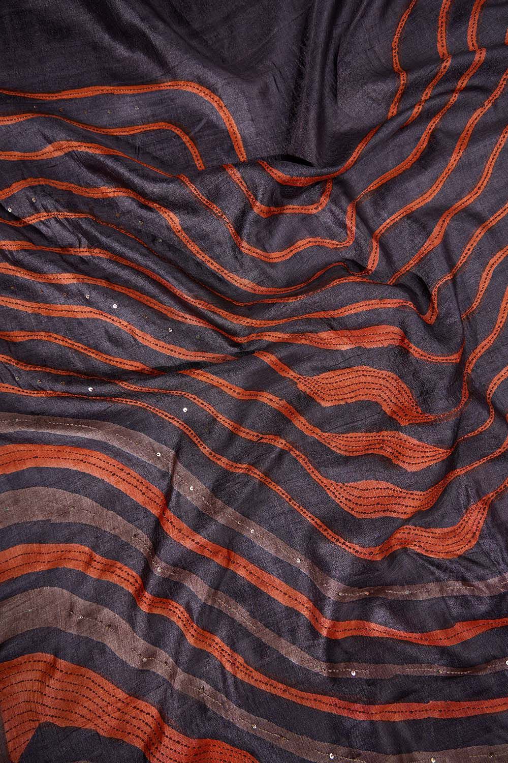 Brown Bengal Tussar Hand Painted Saree image number null