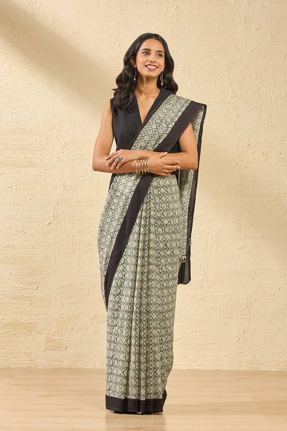Green Rajasthan Bagru Block Printed Pure Cotton Saree image number null