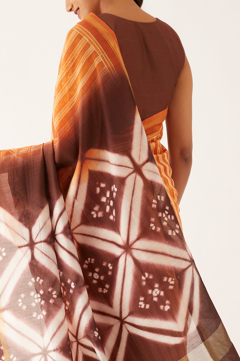 Orange Pure Silk Cotton Shibori Saree image number null