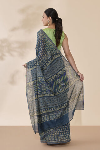 Blue Block Printed Pure Silk Cotton Chanderi Saree thumbnail image number null