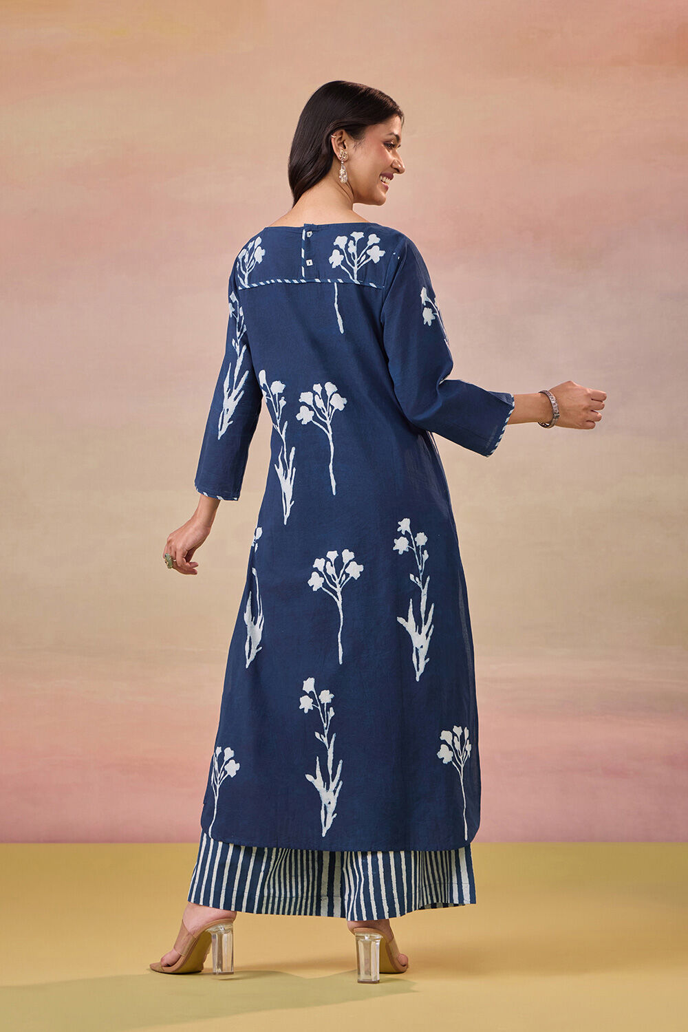 Blue Pure Cotton Dabu Block Printed Kurta Set image number null