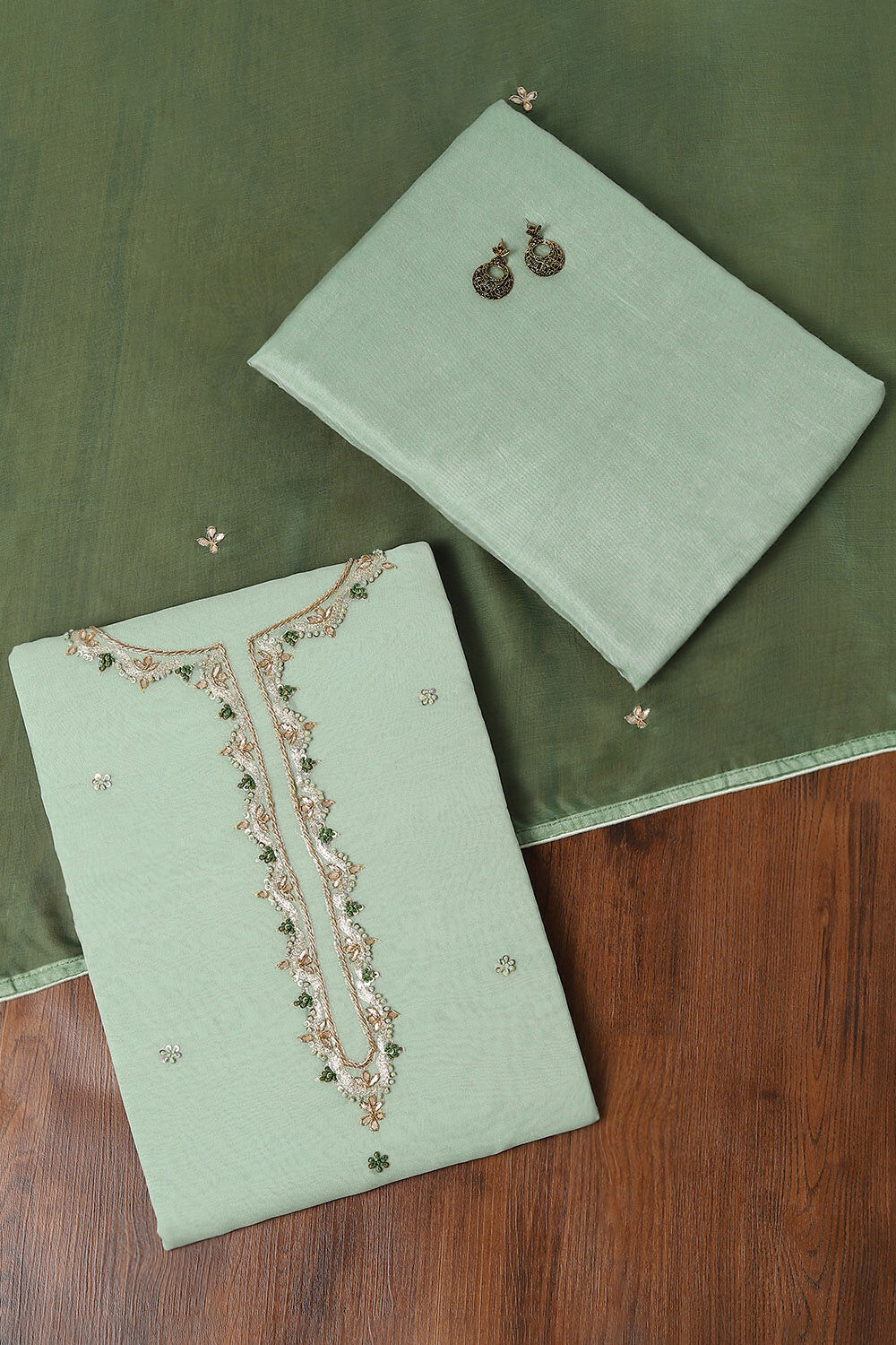 Light Green Viscose EmbroideLight Green Unstitched Suit Set image number null