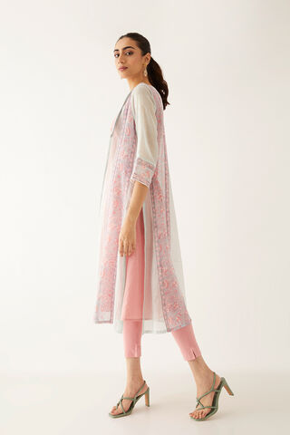 Light Pink Silk Cotton Block Printed Kurta with Light Blue Jacket thumbnail image number null