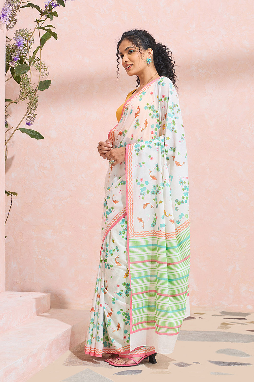 Off White Rajasthan Pure Cotton Printed Sanganeri Saree image number null