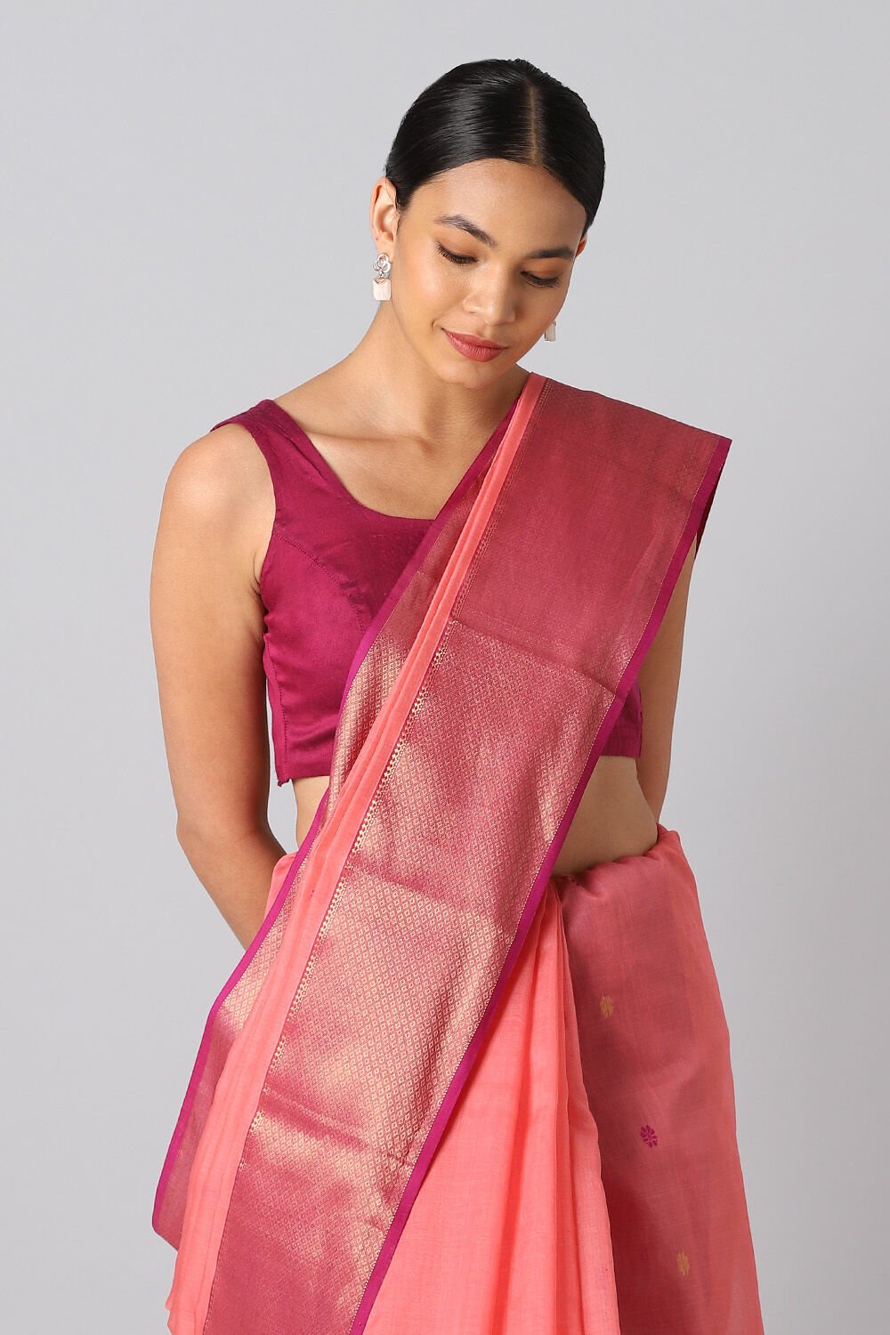 Pink Pure Silk Cotton Maheswari Saree image number null