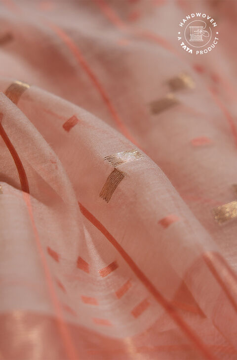 Light Orange Silk Khadi Cotton Bengal Jamdani Saree