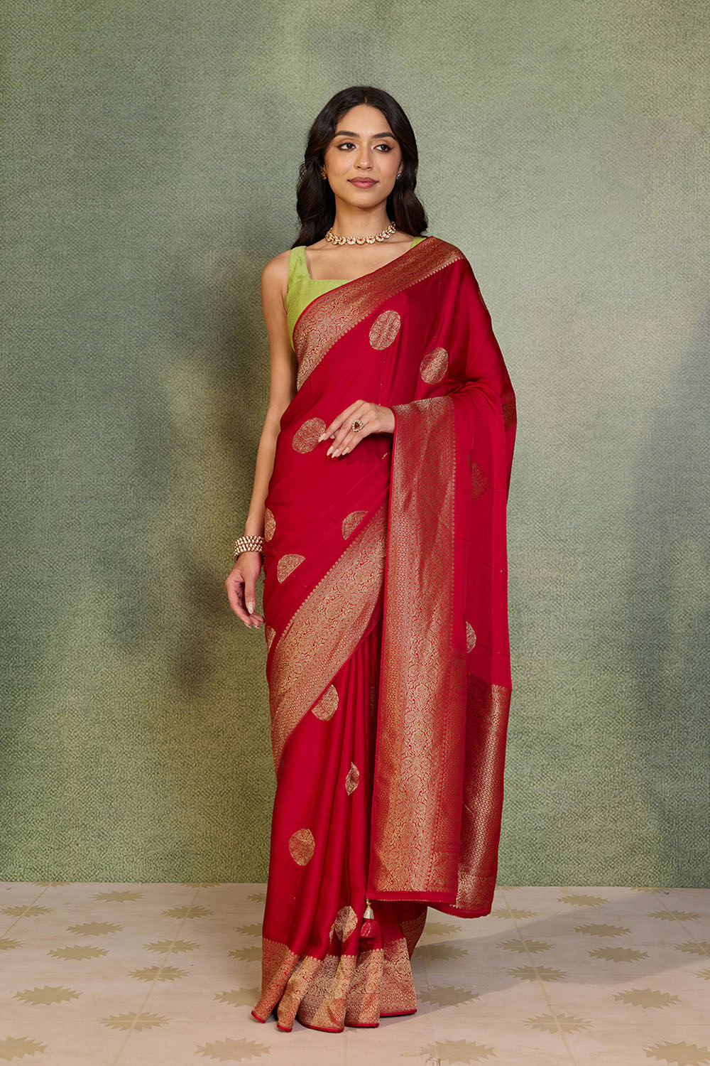 Red Woven Design Pure Viscose Saree image number null