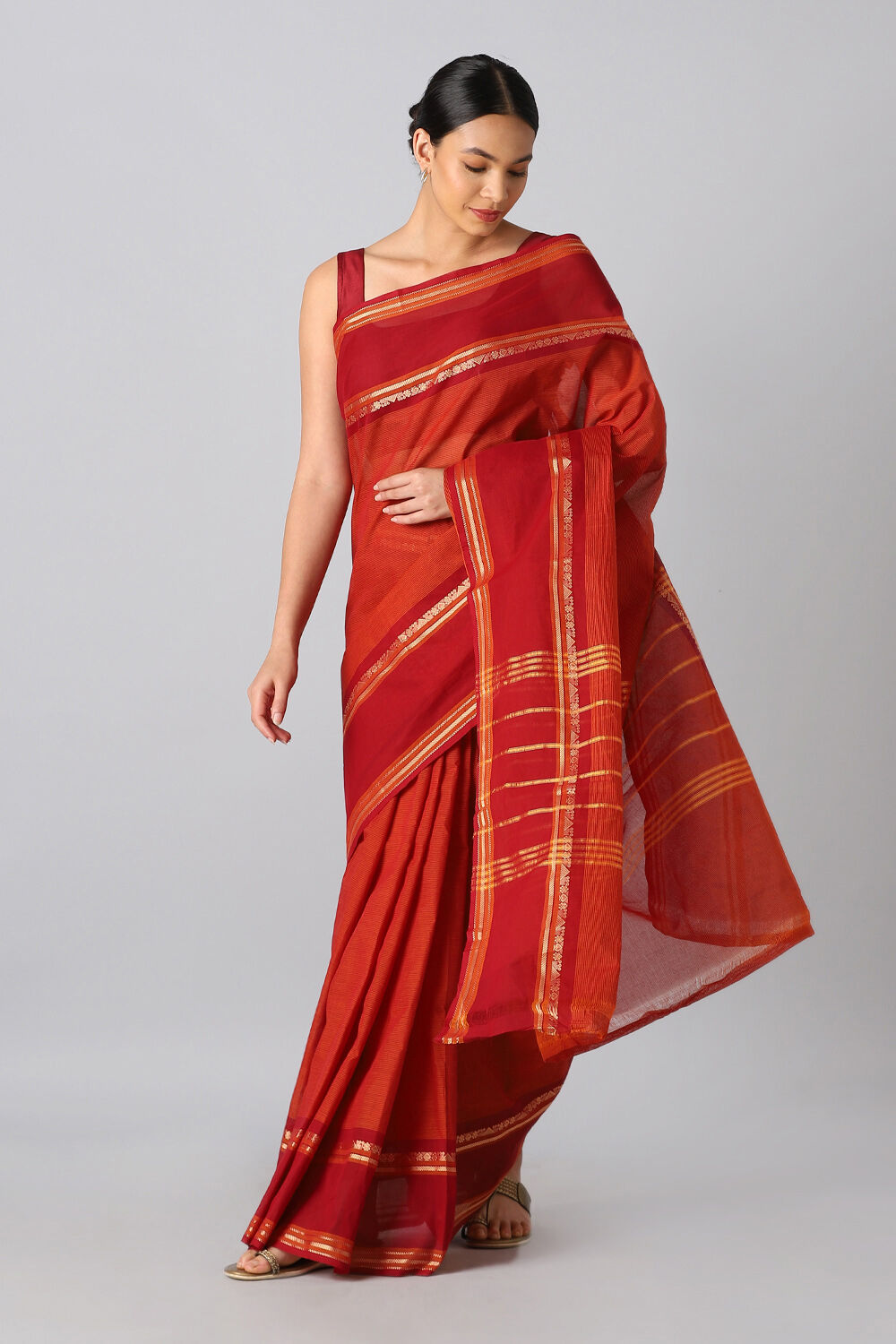 Red Pure Cotton Chettinad Saree image number null