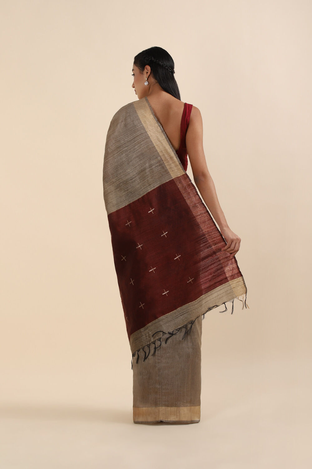 Beige Pure Tussar Bhagalpuri Saree image number null