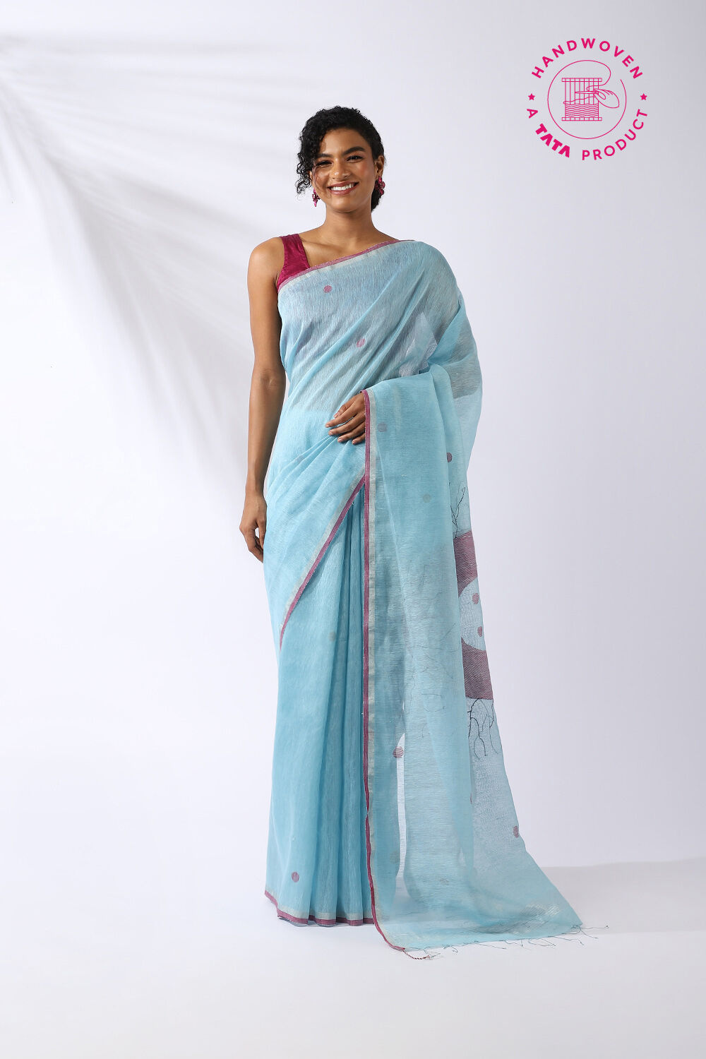Blue Pure Silk Linen Shibori Saree image number null